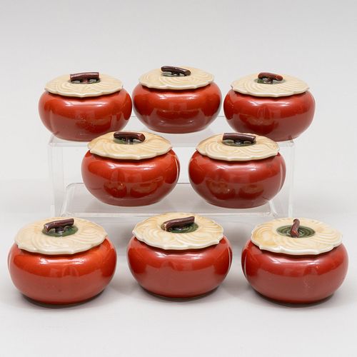 Set of Eight Porcelain Persimmon Form Bowls and Covers