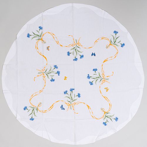 Group of French Floral Embroidered Table Linens, D. Porthault