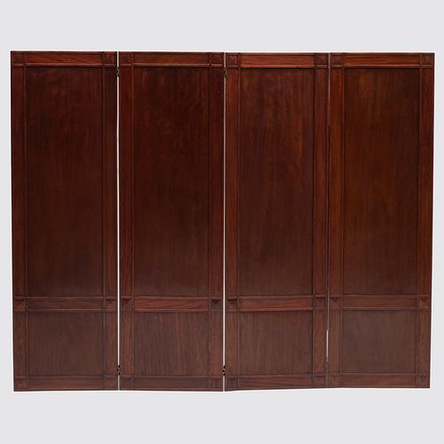 Pair of Directoire Style Mahogany Four Panel Screens