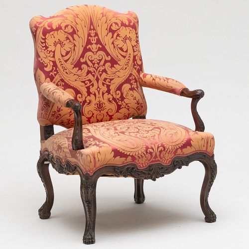 Continental Rococo Style Carved Mahogany Library Armchair, Possibly Belgian