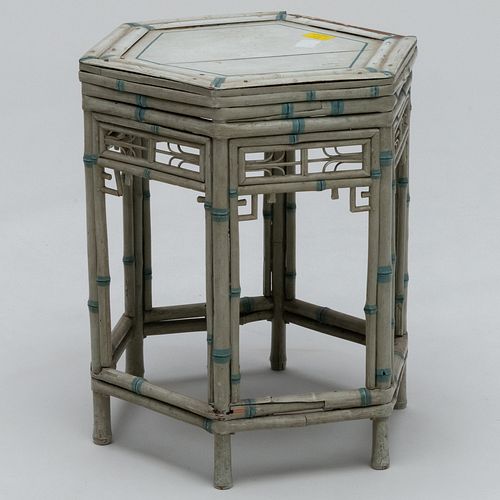 Chinese Inspired Grey Painted Hexagonal Low Table, in the Manner of Colefax and Fowler