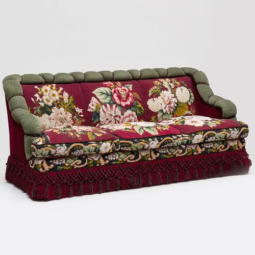 Needlework and Velvet Upholstered Sofa