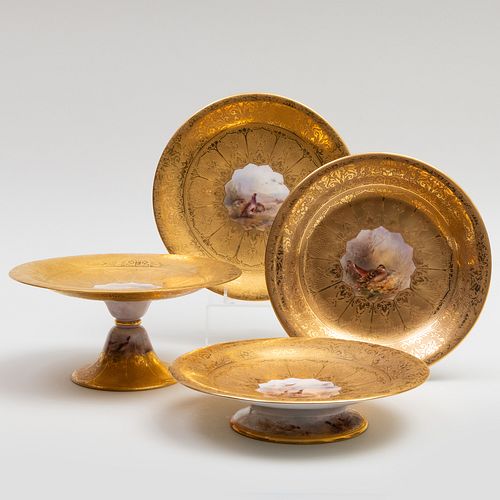 Royal Worcester James Stinton Gold-Ground Part Dessert Service Decorated with Game Birds