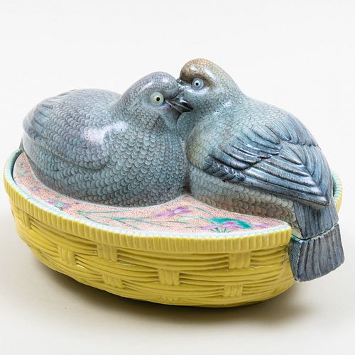 Chinese Export Famille Rose Porcelain Quail Tureen and Cover