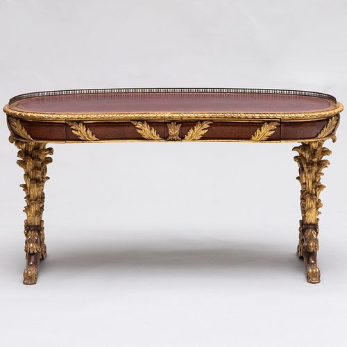 Victorian Style Amboyna, Alder and Parcel-Gilt Kidney-Shape Desk, Designed by Ann Getty and Associates