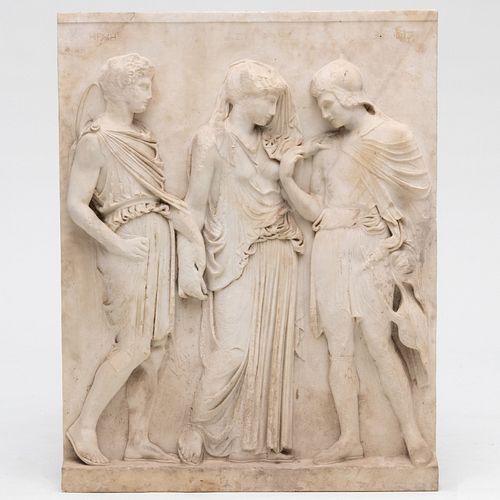 Greek Revival Carved Marble Figural Relief
