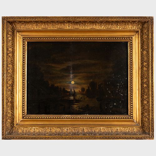 Attributed to Aert Van Der Neer (1603-1677): Canal Moonlight Scene