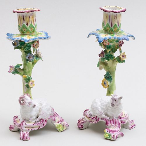 Pair of English Porcelain Candlesticks, Possibly Derby
