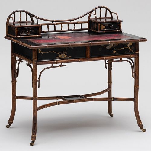Victorian Bamboo, Black Lacquer and Parcel-Gilt Writing Table