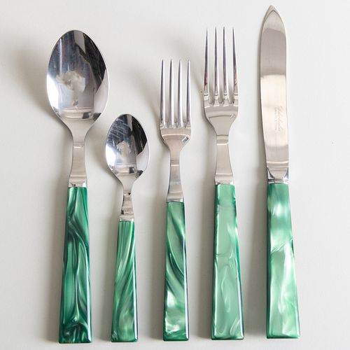 Delarboulas Stainless Steel and Green Acrylic Flatware Service