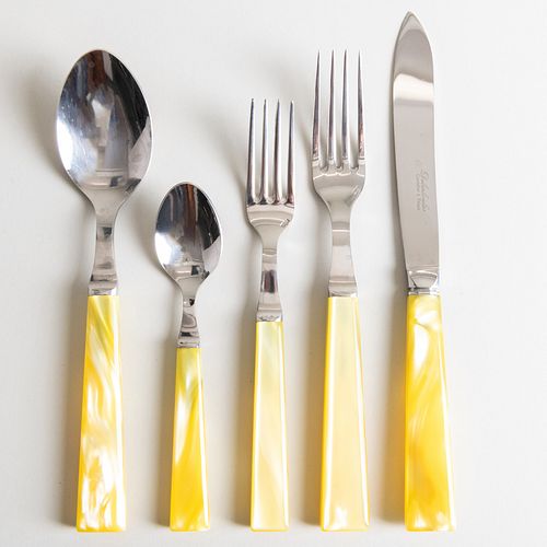 Delarboulas Stainless Steel and Yellow Acrylic Flatware Service
