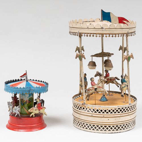 Gunthermann Printed Tin Toy Carousel and Another Carousel