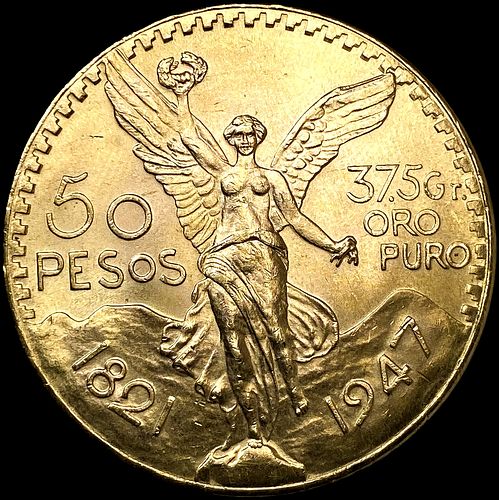 1947 Mexico 1.2057oz Gold 50 Pesos GEM BU