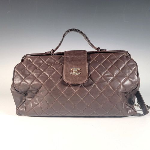 Authentic Chanel Brown Quilted Leather Large Doctor Bag