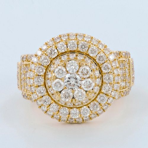 Bold 14K Gold with 210 Diamonds Round Cluster Ring