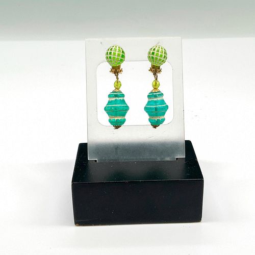 Blue and Green Beaded Costume Clip-On Earrings