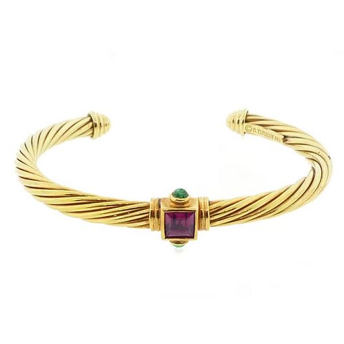 Yurman 14K Renaissance Rhodolite Garnet Emerald Bangle Bracelet