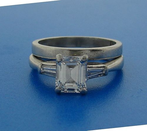1.02 ct EMERALD CUT DIAMOND PLATINUM ENGAGEMENT WEDDING Rings