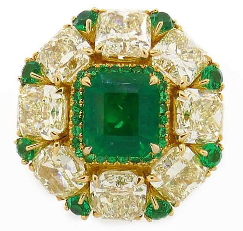 Emerald 8.28cts Diamond Yellow Gold RING Cocktail