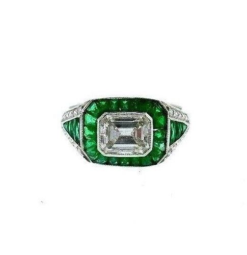 Platinum Emerald Diamond Engagement RING