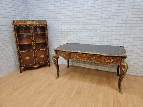 VINTAGE FRENCH PROVINCIAL DESK AND FRENCH DISPLAY CABINET