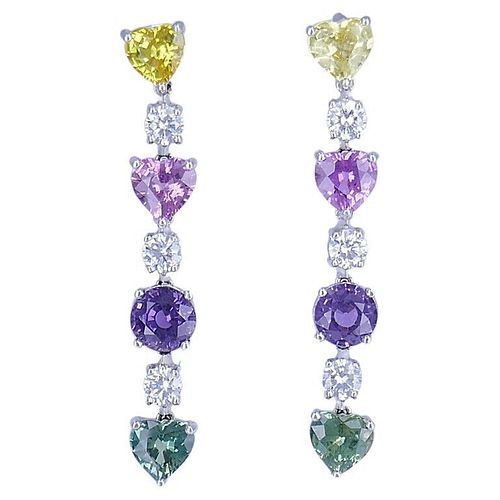 Graff EARRINGS Multi-Colored Sapphire Diamond Platinum Estate Jewelry