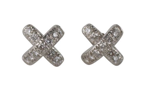 Pair of Tiffany Platinum Mini Cross Earrings