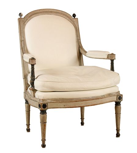 Louis XVI Painted and Carved Beechwood Fauteuil