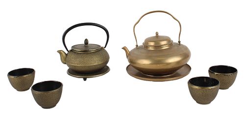 Japanese Metal Teapot and Four Cups