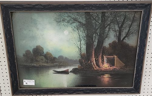 Framed Pastel Moonlit Landscape Sgnd Hobbs- 19.5" X 29.5"