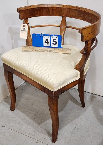 19Th C Continental Inlaid Walnut Chair 27"H X 19 1/2"W X 17 1/2"D