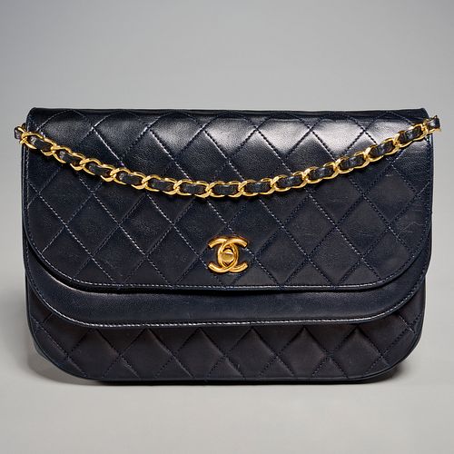 Chanel navy quilted lambskin half moon handbag
