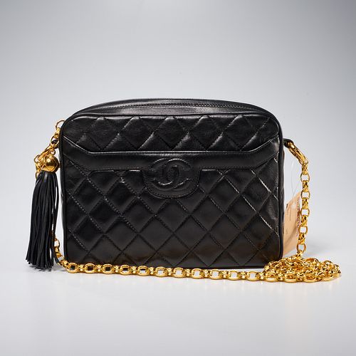 Chanel black quilted lambskin front pocket handbag