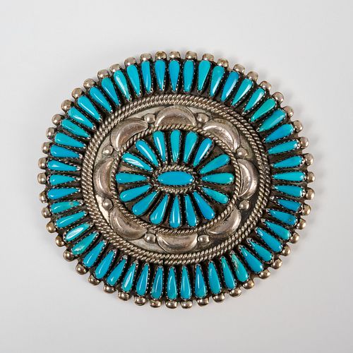 Native American sterling & turquoise brooch