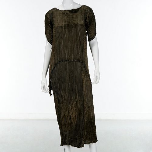 Mariano Fortuny green silk Peplos evening gown