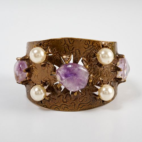 Chanel cuff bracelet with faux pearls