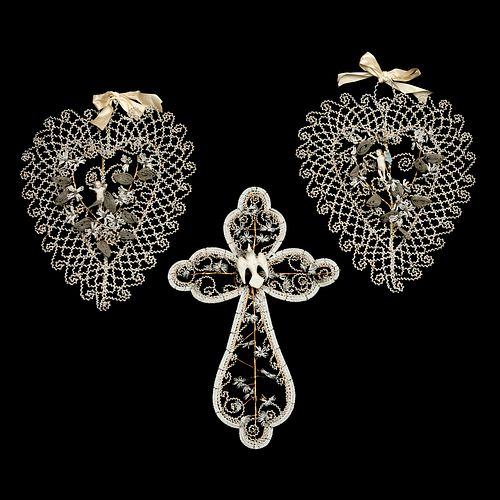 (3) Victorian beadwork devotional items