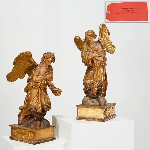 Pair Continental Baroque giltwood angels