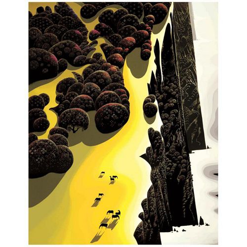 Eyvind Earle (1916-2000), "Horses by the Sea" Estate Limited Edition Serigraph on Paper with Certificate of Authenticity.