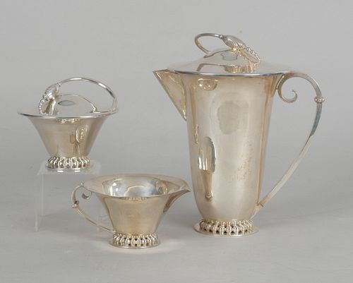 A Silver Plated Tea Set, Manner of Georg Jensen