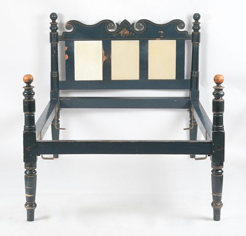 New England Sheraton Paint Decorated Bed, 19th Century