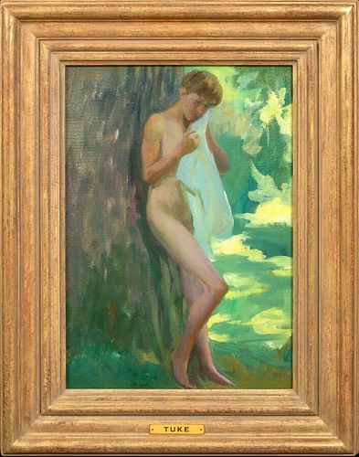 PORTRAIT OF A NUDE BOY IN A FOREST OIL PAINTING