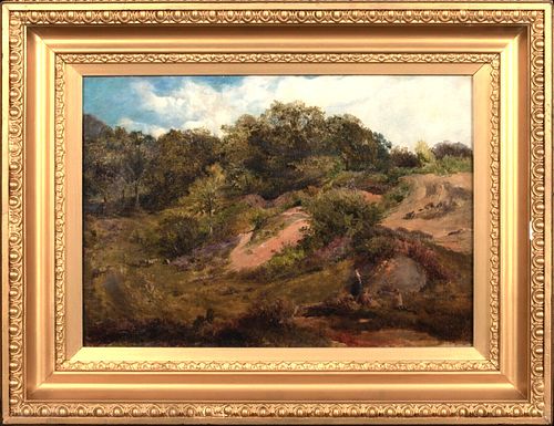 VIEW OF CHILDREN PLAYING IN HILLSIDE OIL PAINTING