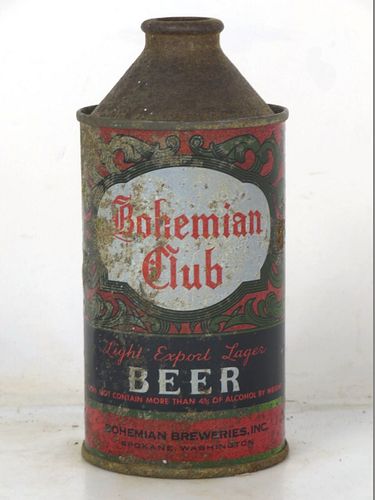 1950 Bohemian Club Beer 12oz 154-08 High Profile Cone Top Spokane Washington