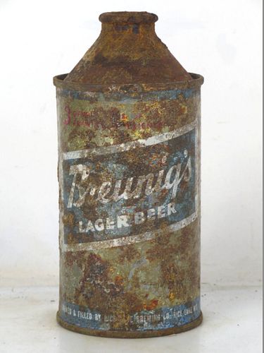 1958 Breunig's Lager Beer 12oz 154-21 High Profile Cone Top Rice Lake Wisconsin