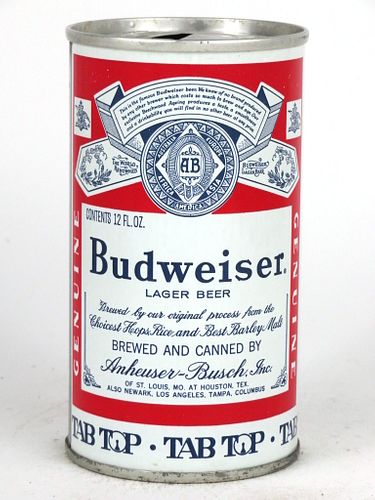 1968 Budweiser Lager Beer 12oz T49-28 Ring Top Houston Texas