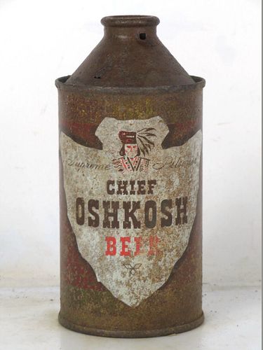 1951 Chief Oshkosh Beer 12oz 157-19 High Profile Cone Top Oshkosh Wisconsin