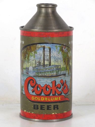 1952 Cook's Goldblume Beer 12oz 158-07 High Profile Cone Top Evansville Indiana