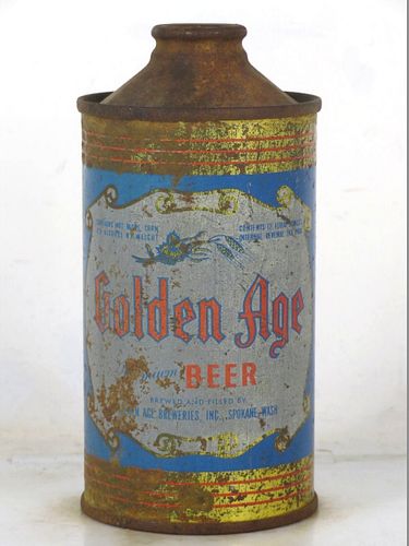 1937 Golden Age Premium Beer 12oz 166-18 Low Profile Cone Top Spokane Washington