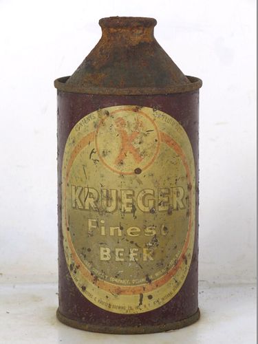 1960 Krueger Finest Beer 12oz 172-07.3 High Profile Cone Top Wilmington Delaware